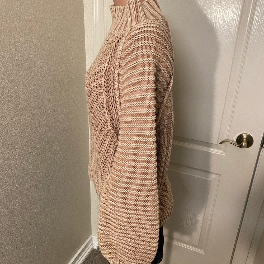Free People Chunky Cable Knit Turtleneck Sweater in Blush - Picture 2 of 4